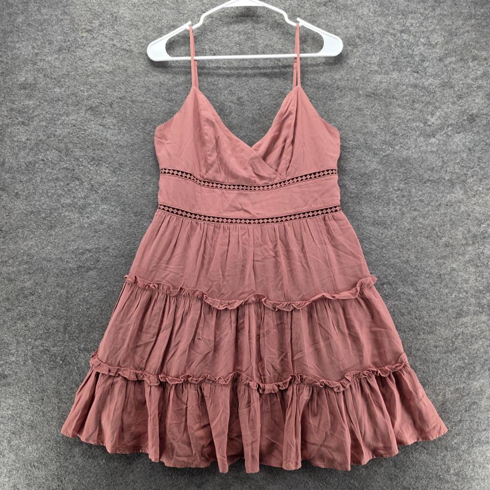 Altar'd State Dress Womens XL Mauve Pink Tiered Ruffle Spaghetti Strap Lined